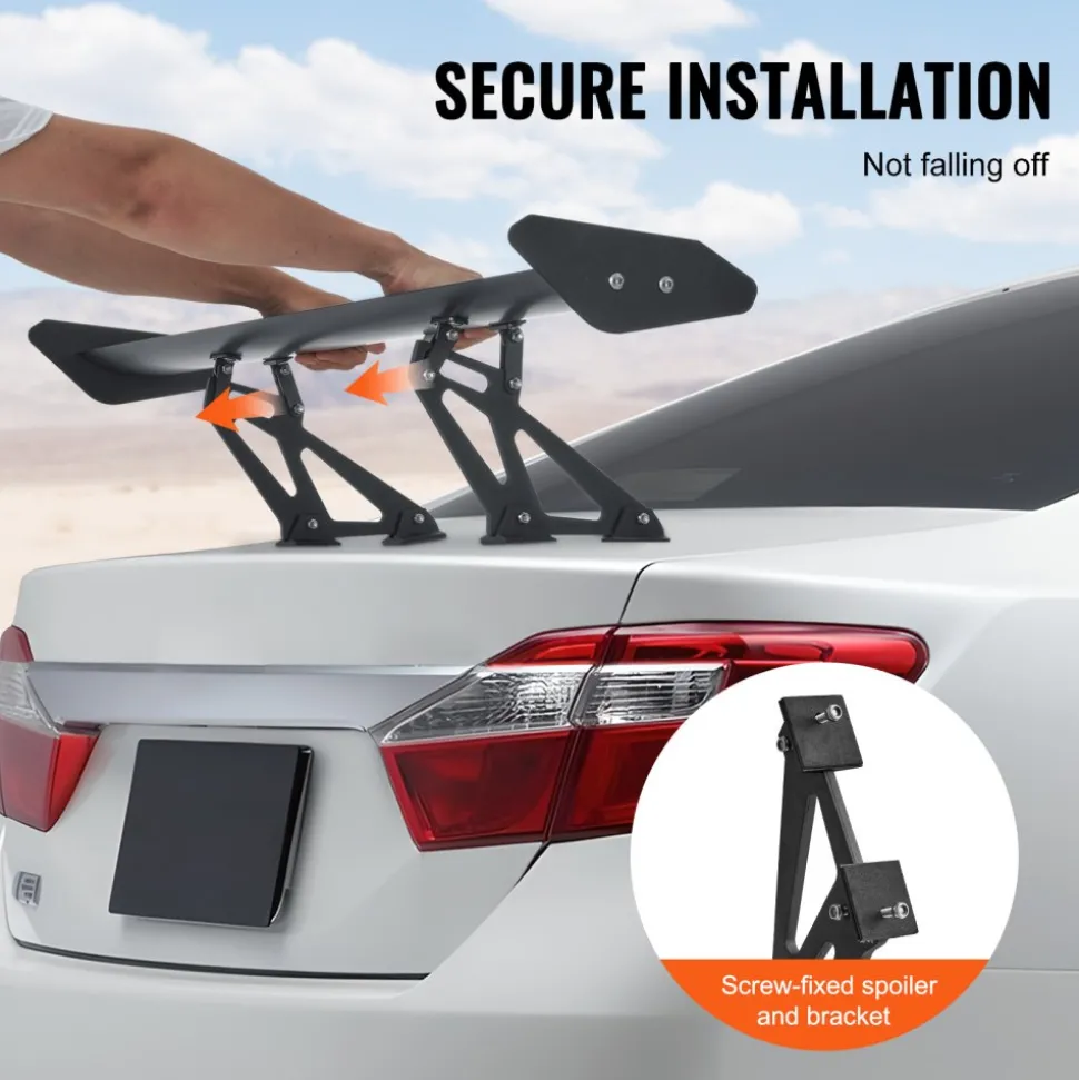 VEVOR GT Wing Car Spoiler, 43.3 inch Universal Spoiler with Single Deck, Adjustable Lightweight Aluminum, Car Rear Spoiler Wing, Racing Spoiler BGW/JDM Drift Black
