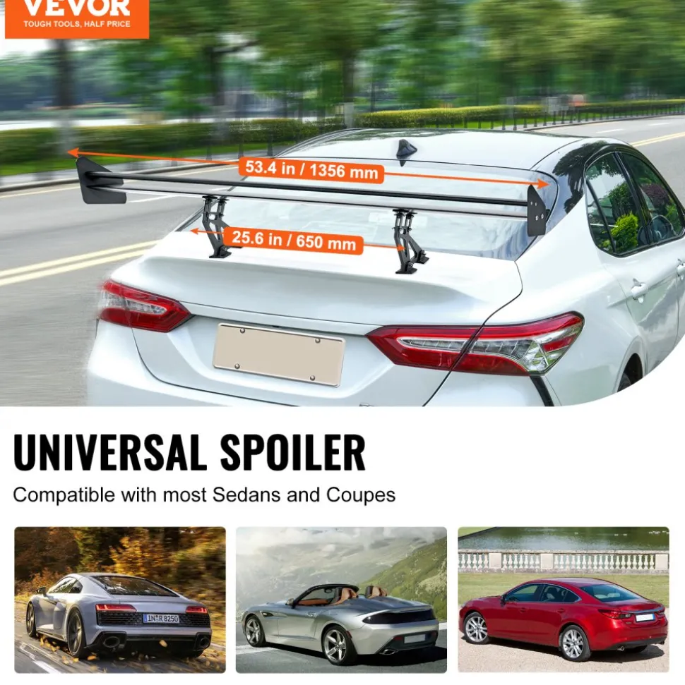 VEVOR GT Wing Car Spoiler, 46.3 inch Universal Spoiler, Compatible with most Sedans and Coupes, High Strength ABS Material, Car Rear Spoiler Wing, Racing Spoiler BGW/JDM Drift Glossy Black