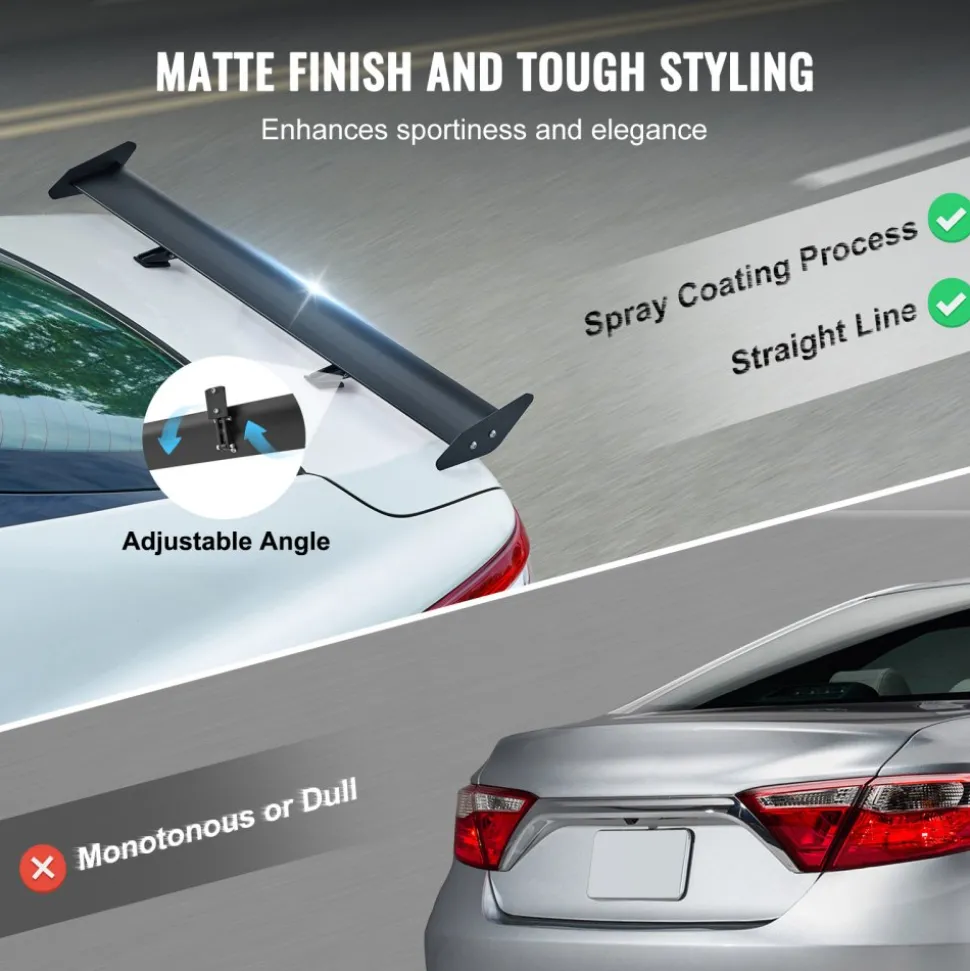 VEVOR GT Wing Car Spoiler, 43.3 inch Universal Spoiler with Single Deck, Adjustable Lightweight Aluminum, Car Rear Spoiler Wing, Racing Spoiler BGW/JDM Drift Black