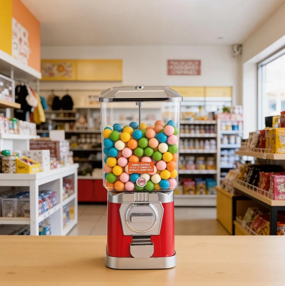 VEVOR Gumball Machine for Kids, 17"H Home Candy Vending Machine, PC Gumball Dispenser, Bubble Gum Machine for Game Stores, Coin Operated Gumball Bank for Toy Capsules Bouncy Balls Candy, Red