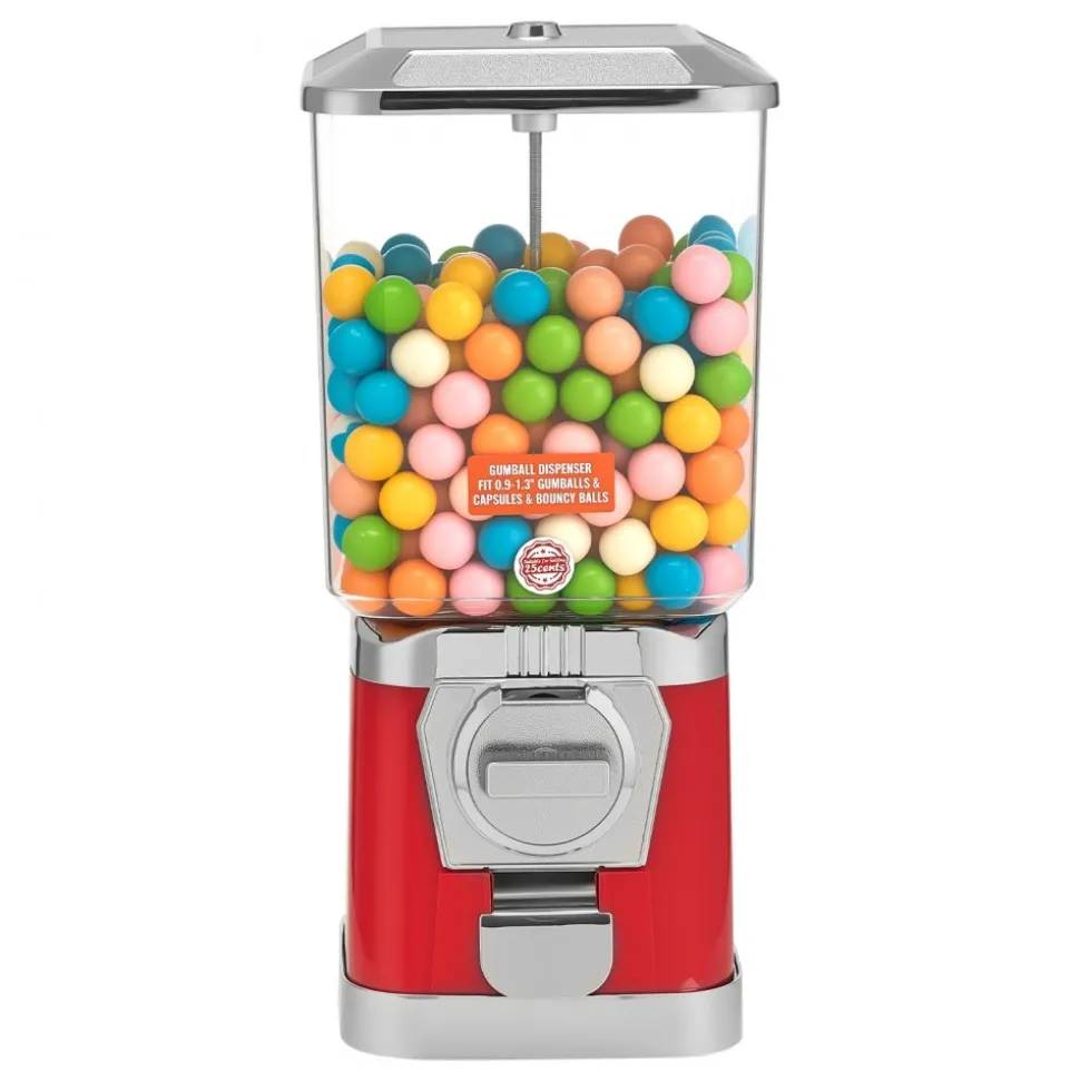 VEVOR Gumball Machine for Kids, 17"H Home Candy Vending Machine, PC Gumball Dispenser, Bubble Gum Machine for Game Stores, Coin Operated Gumball Bank for Toy Capsules Bouncy Balls Candy, Red