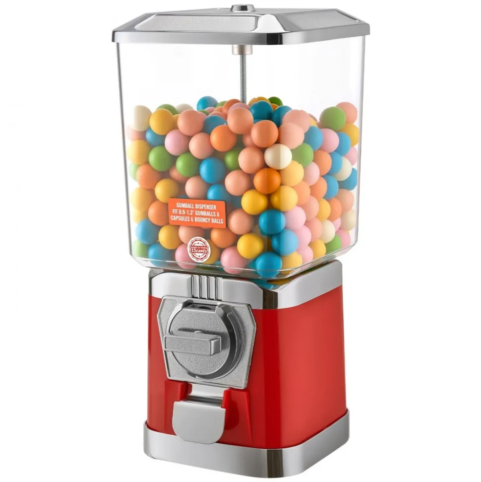 VEVOR Gumball Machine for Kids, 17"H Home Candy Vending Machine, PC Gumball Dispenser, Bubble Gum Machine for Game Stores, Coin Operated Gumball Bank for Toy Capsules Bouncy Balls Candy, Red