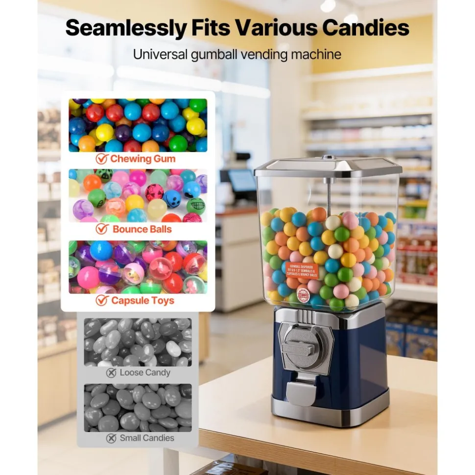 VEVOR Gumball Machine for Kids, 25" Height Home Vending Machine, PS Bouncy Balls Dispenser, Hold 230 Capsule Toys, Rectangle Bubble Gum Machine for Game Stores, Coin Operated Gumball Bank, Red