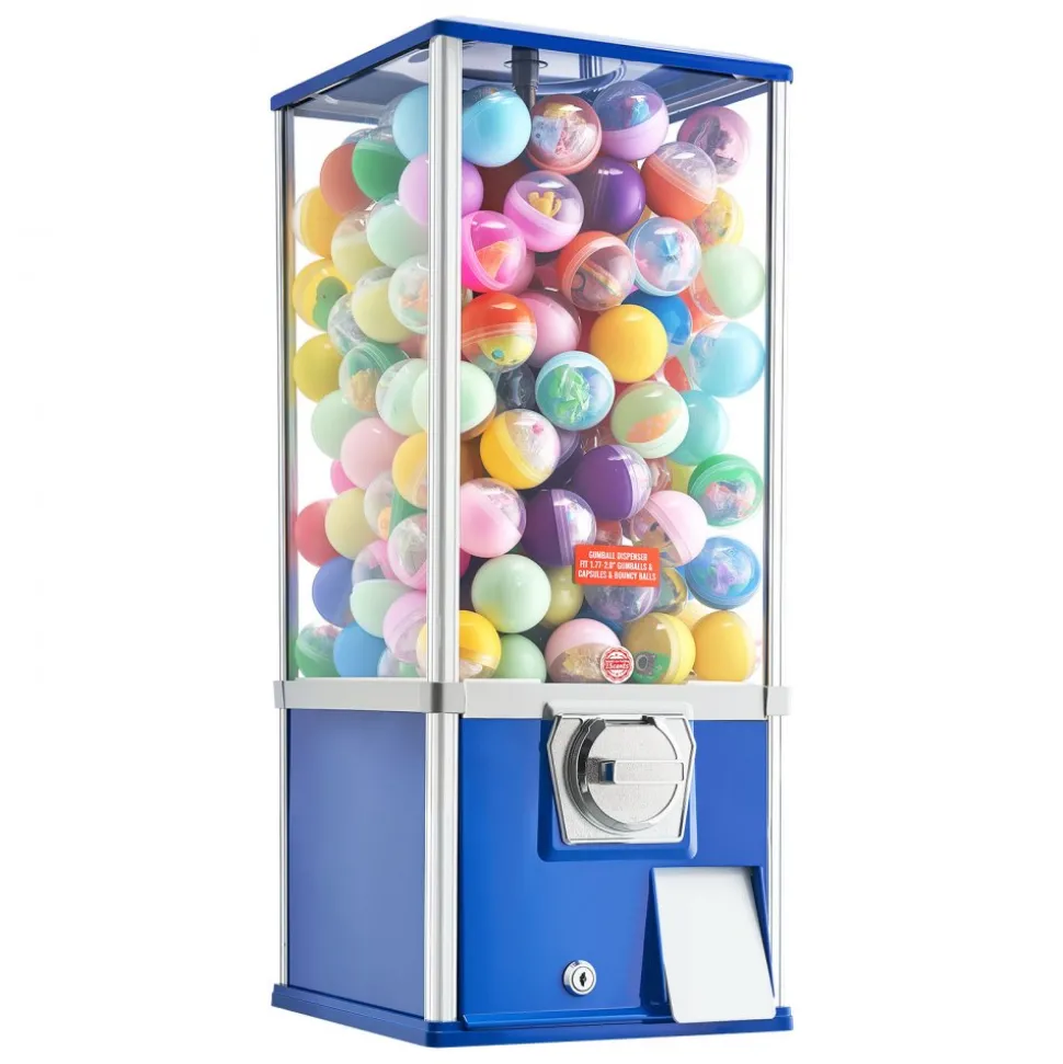 VEVOR Gumball Machine for Kids, 25" Height Home Vending Machine, PS Bouncy Balls Dispenser, Hold 230 Capsule Toys, Rectangle Bubble Gum Machine for Game Stores, Coin Operated Gumball Bank, Blue