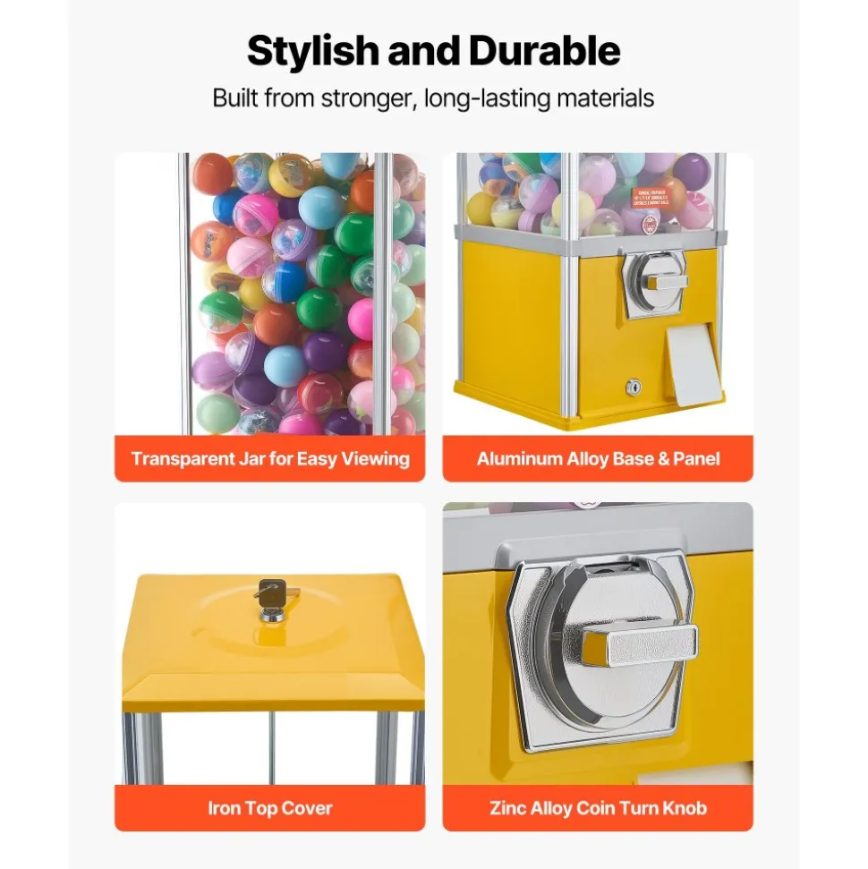 VEVOR Gumball Machine, 25 inch Height Candy Vending Machine Dispenser, 25-Cent Vending Machines for Shopping Malls, Supermarkets, Amusement Parks, Arcades, Holds Up to 230 1.77 inch Spherical Candies