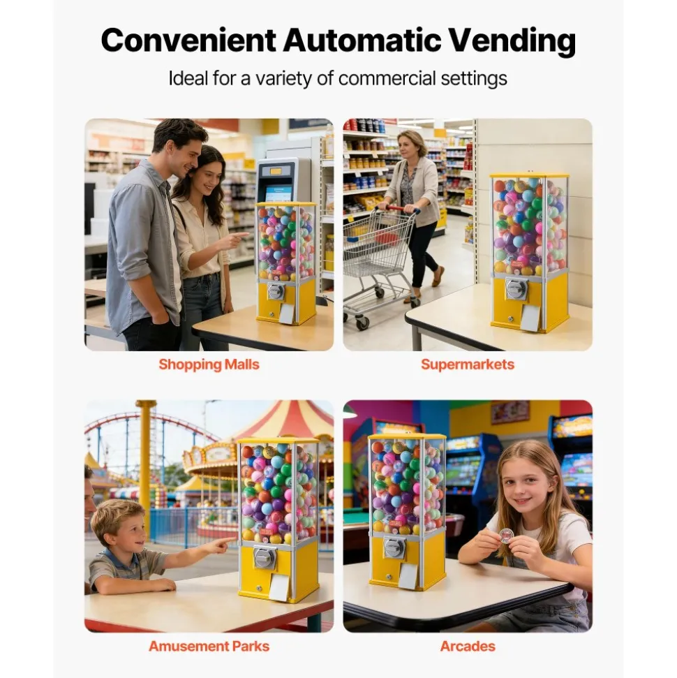 VEVOR Gumball Machine, 25 inch Height Candy Vending Machine Dispenser, 25-Cent Vending Machines for Shopping Malls, Supermarkets, Amusement Parks, Arcades, Holds Up to 230 1.77 inch Spherical Candies