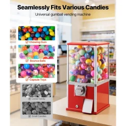VEVOR Gumball Machine, 21 inch Height Candy Vending Machine Dispenser, 25-Cent Vending Machines for Shopping Malls, Supermarkets, Amusement Parks, Arcades, Holds Up to 180 1.77 inch Spherical Candies