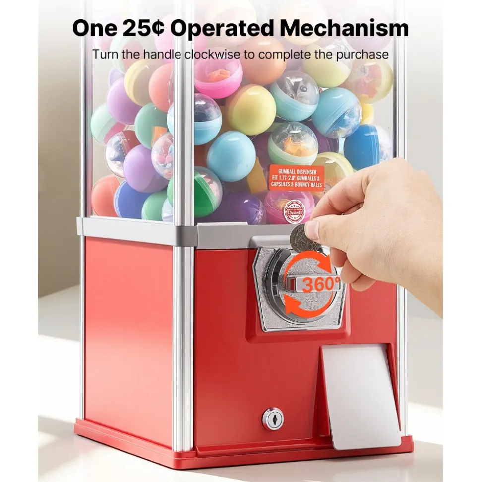 VEVOR Gumball Machine, 21 inch Height Candy Vending Machine Dispenser, 25-Cent Vending Machines for Shopping Malls, Supermarkets, Amusement Parks, Arcades, Holds Up to 180 1.77 inch Spherical Candies