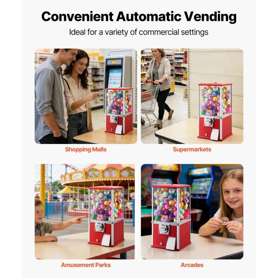 VEVOR Gumball Machine, 21 inch Height Candy Vending Machine Dispenser, 25-Cent Vending Machines for Shopping Malls, Supermarkets, Amusement Parks, Arcades, Holds Up to 180 1.77 inch Spherical Candies