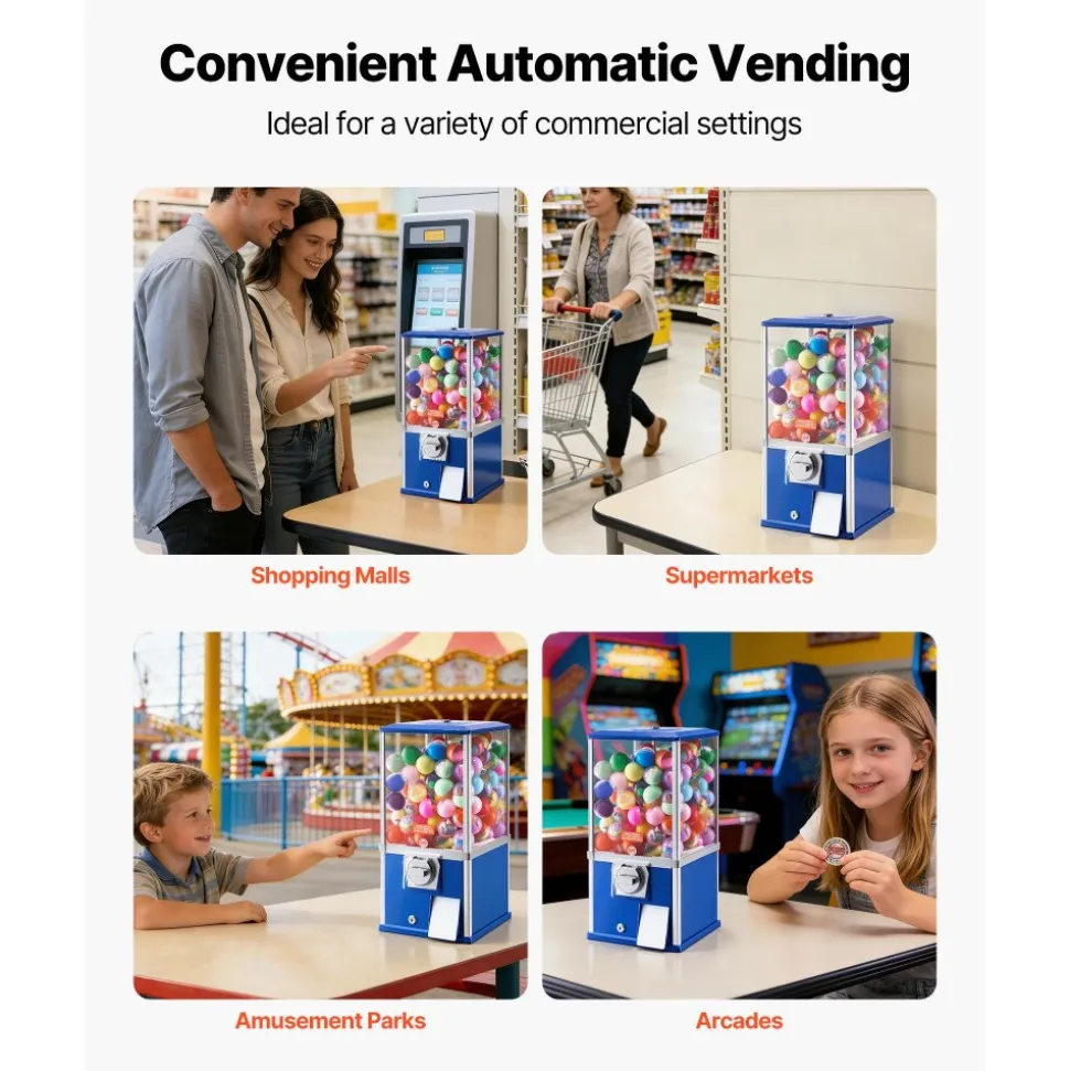 VEVOR Gumball Machine, 21 inch Height Candy Vending Machine Dispenser, 25-Cent Vending Machines for Shopping Malls, Supermarkets, Amusement Parks, Arcades, Holds Up to 180 1.77 inch Spherical Candies