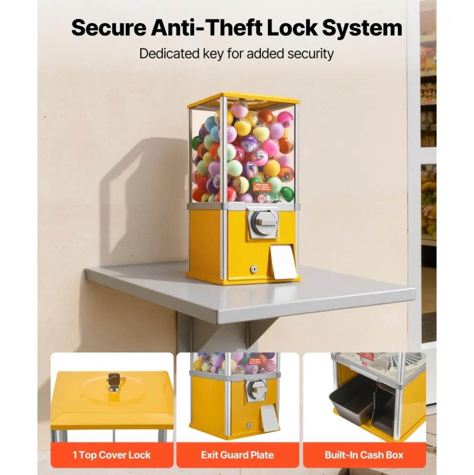 VEVOR Gumball Machine, 21 inch Height Candy Vending Machine Dispenser, 25-Cent Vending Machines for Shopping Malls, Supermarkets, Amusement Parks, Arcades, Holds Up to 180 1.77 inch Spherical Candies