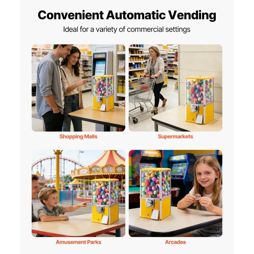 VEVOR Gumball Machine, 21 inch Height Candy Vending Machine Dispenser, 25-Cent Vending Machines for Shopping Malls, Supermarkets, Amusement Parks, Arcades, Holds Up to 180 1.77 inch Spherical Candies