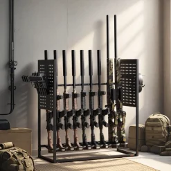 VEVOR Gun Rack, Floor Standing, Indoor Heavy Duty Steel Rifle Shotgun Rack Stand, Freestanding Gun Display Storage with Magazine Holder, Holds up to 9 Rifles and 4 Pistols, for Home Garage Storage