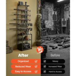 VEVOR Gun Rack, Floor Standing, Indoor Rifle Shotgun Rack Stand with Storage Shelf, for Wall Mount Gun Display Stand, Holds up to 5 Rifles, Heavy Duty Steel, for Home Garage Hunting Long Guns Storage