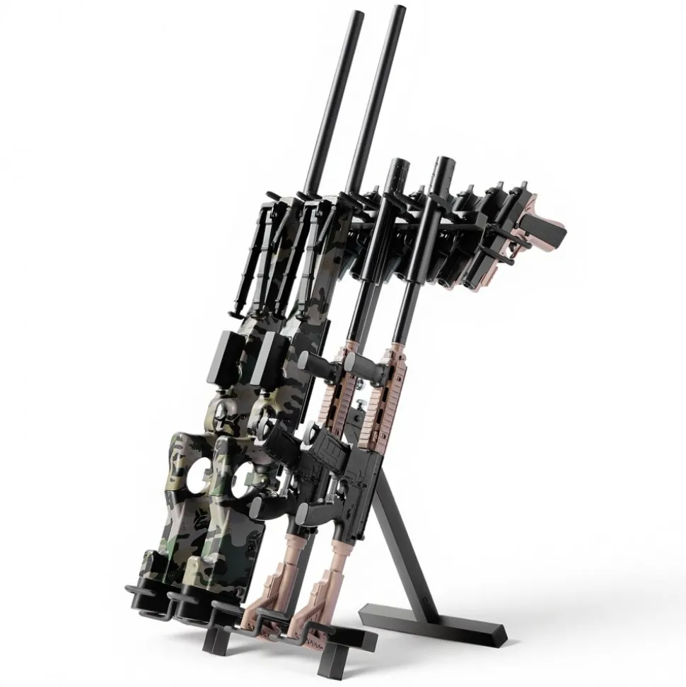 VEVOR Gun Rack, Portable, Folding Heavy Duty Steel Rifle Shotgun Rack Stand, Freestanding Indoor Outdoor Gun Display Storage, Holds Up to 7 Pistols and 4 Rifles or Shotguns, for Shooting Hunting Range