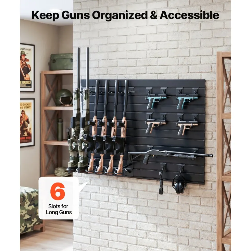 VEVOR Gun Rack, Wall Mount, Heavy-Duty Steel Tactical Rifle Carbine Shotgun Handgun Storage Rack, Securely Holds up to 6 Rifles and 6 Pistols, Modular Firearms Gun Wall Gear Accessories Organizer
