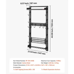 VEVOR Gun Rack Wall Mount, Heavy Duty Steel, Indoor Rifle Shotgun Rack with Magazine Holder, MOLLE Panel, Gun Accessories Display Storage Holder, Hold Up to 5 Rifles or Shotguns, for Tactical Gear