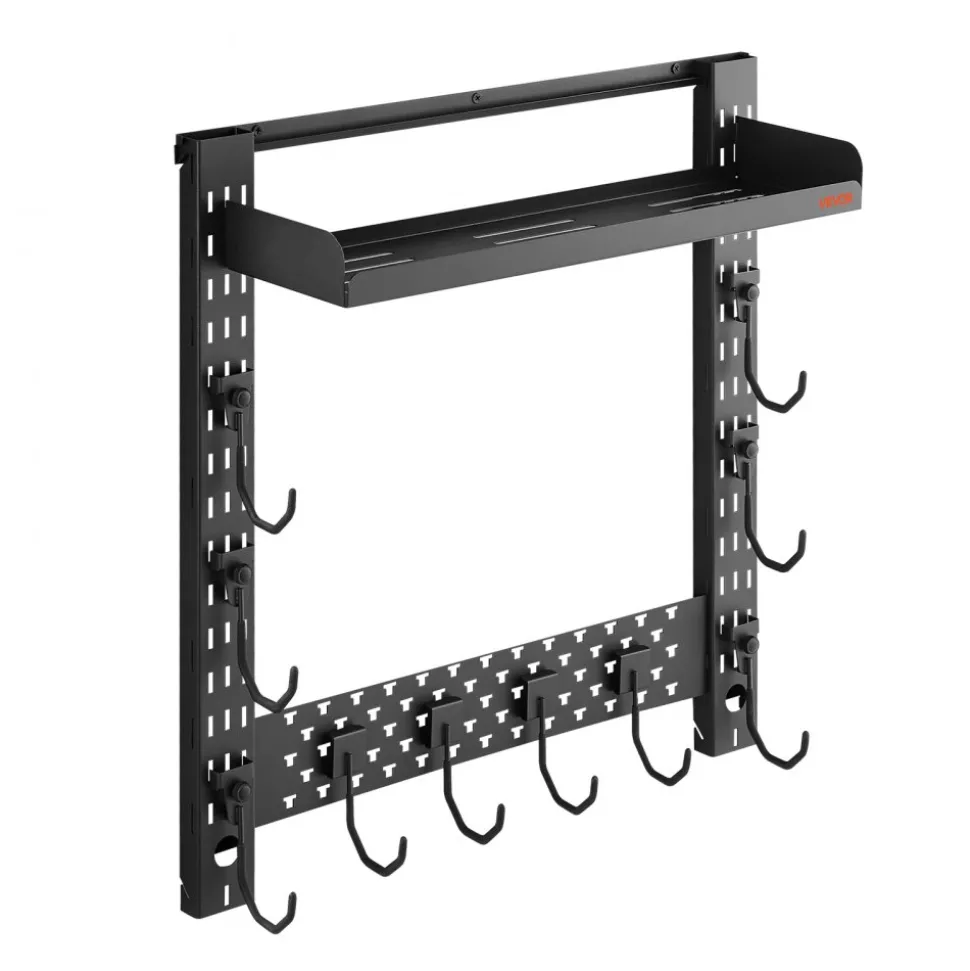 VEVOR Gun Rack Wall Mount, Heavy Duty Steel, Indoor Rifle Shotgun Rack with J-Hooks, Additional Tray Storage, Gun Accessories Display Storage Holder, Hold Up to 3 Rifles or Shotguns, for Tactical Gear