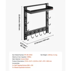 VEVOR Gun Rack Wall Mount, Heavy Duty Steel, Indoor Rifle Shotgun Rack with J-Hooks, Additional Tray Storage, Gun Accessories Display Storage Holder, Hold Up to 3 Rifles or Shotguns, for Tactical Gear