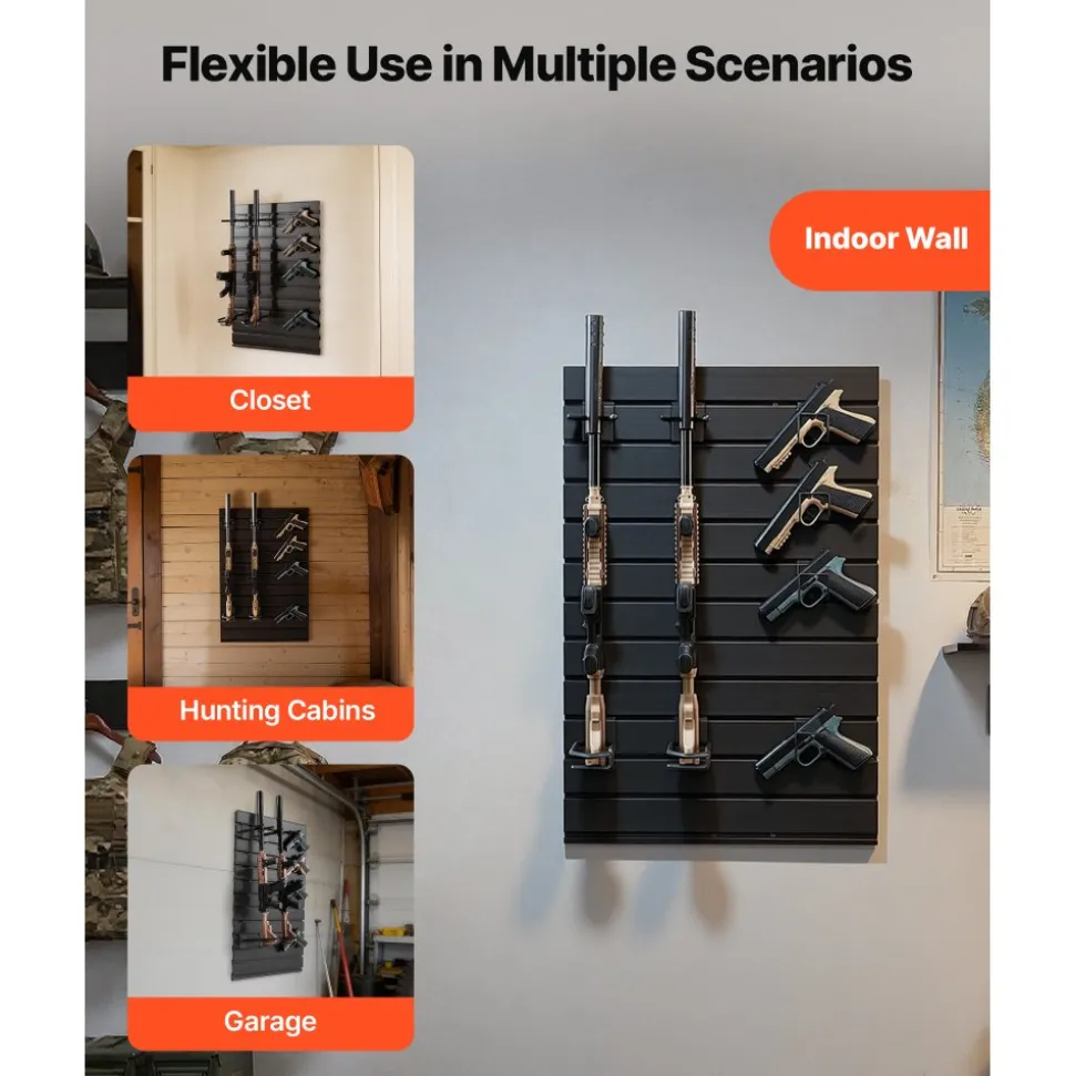 VEVOR Gun Rack, Wall Mount, Tactical Rifle Shotgun Handgun Storage, Heavy-Duty PVC Panels & Steel Wall Racks, Securely Holds up to 2 Rifles & 4 Pistols, Modular Firearms Gun Gear Accessories Organizer
