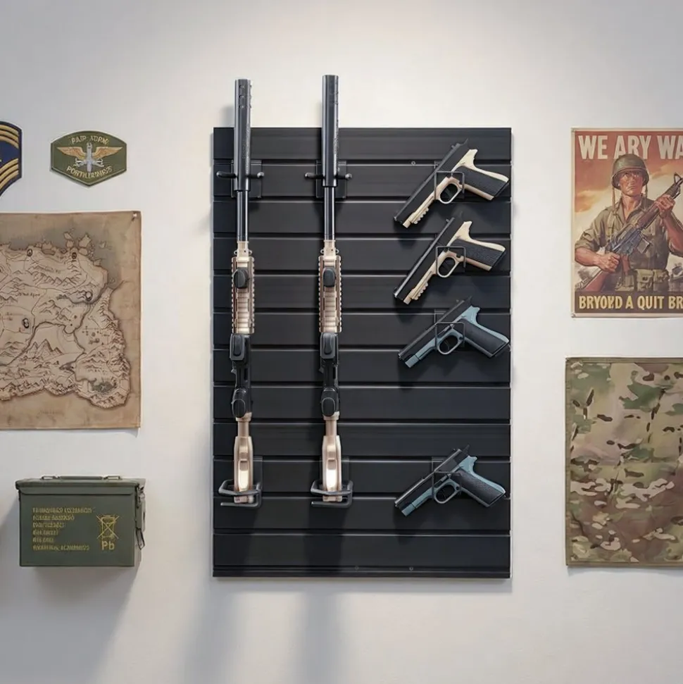 VEVOR Gun Rack, Wall Mount, Tactical Rifle Shotgun Handgun Storage, Heavy-Duty PVC Panels & Steel Wall Racks, Securely Holds up to 2 Rifles & 4 Pistols, Modular Firearms Gun Gear Accessories Organizer