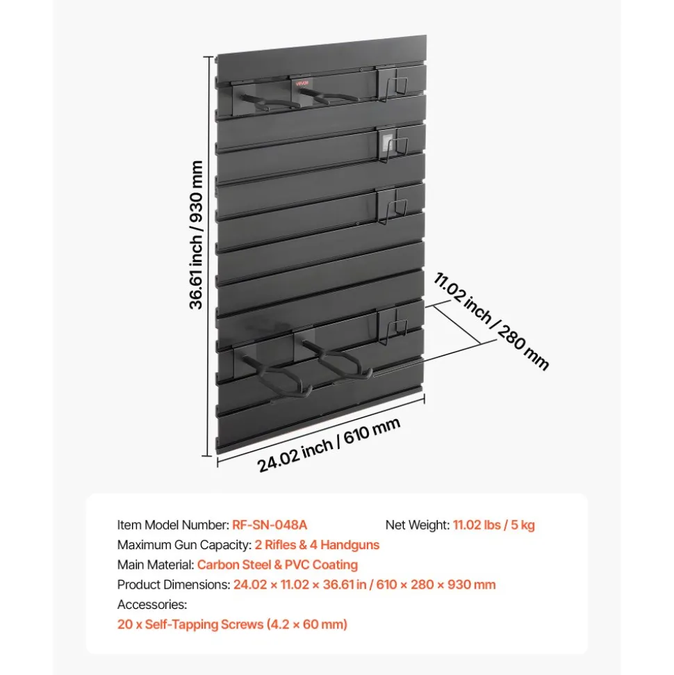 VEVOR Gun Rack, Wall Mount, Tactical Rifle Shotgun Handgun Storage, Heavy-Duty PVC Panels & Steel Wall Racks, Securely Holds up to 2 Rifles & 4 Pistols, Modular Firearms Gun Gear Accessories Organizer