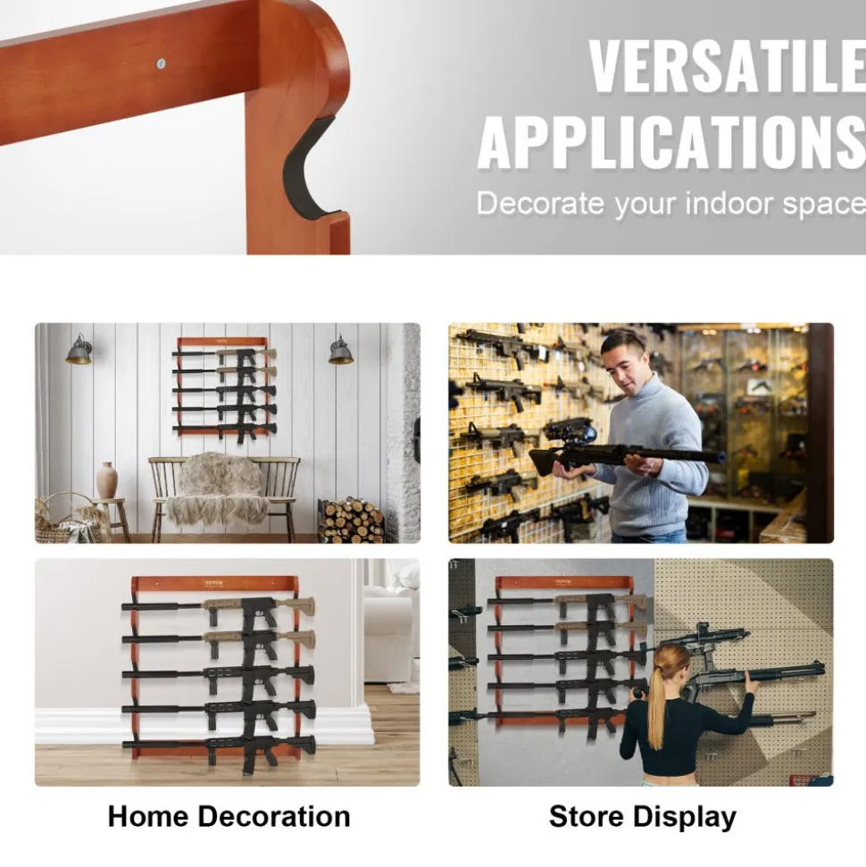 VEVOR Gun Rack, Wood Gun Rack Wall Mount, Gun Display Rack holds 5 Rifles, Shotguns, 132 lb Heavy Duty Wall Storage Display Rifle Rack with Soft Padding