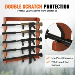 VEVOR Gun Rack, Wood Gun Rack Wall Mount, Gun Display Rack holds 5 Rifles, Shotguns, 132 lb Heavy Duty Wall Storage Display Rifle Rack with Soft Padding