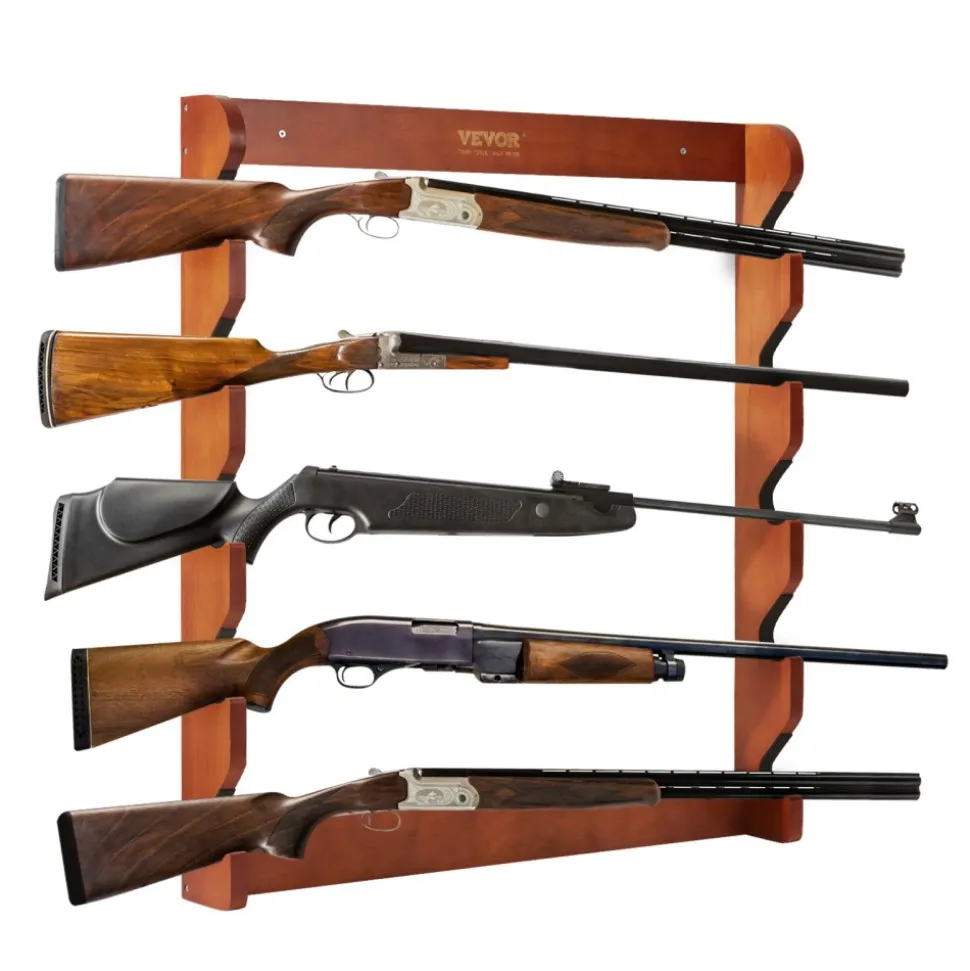 VEVOR Gun Rack, Wood Gun Rack Wall Mount, Gun Display Rack holds 5 Rifles, Shotguns, 132 lb Heavy Duty Wall Storage Display Rifle Rack with Soft Padding