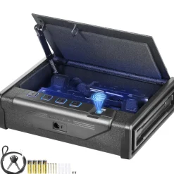 VEVOR Gun Safe for Pistols, Biometric Gun Safe with Three Quick Access Ways of Fingerprints, Passwords and Keys, Handgun Safe for 2 Pistols for Home, Bedside, Nightstand, Car
