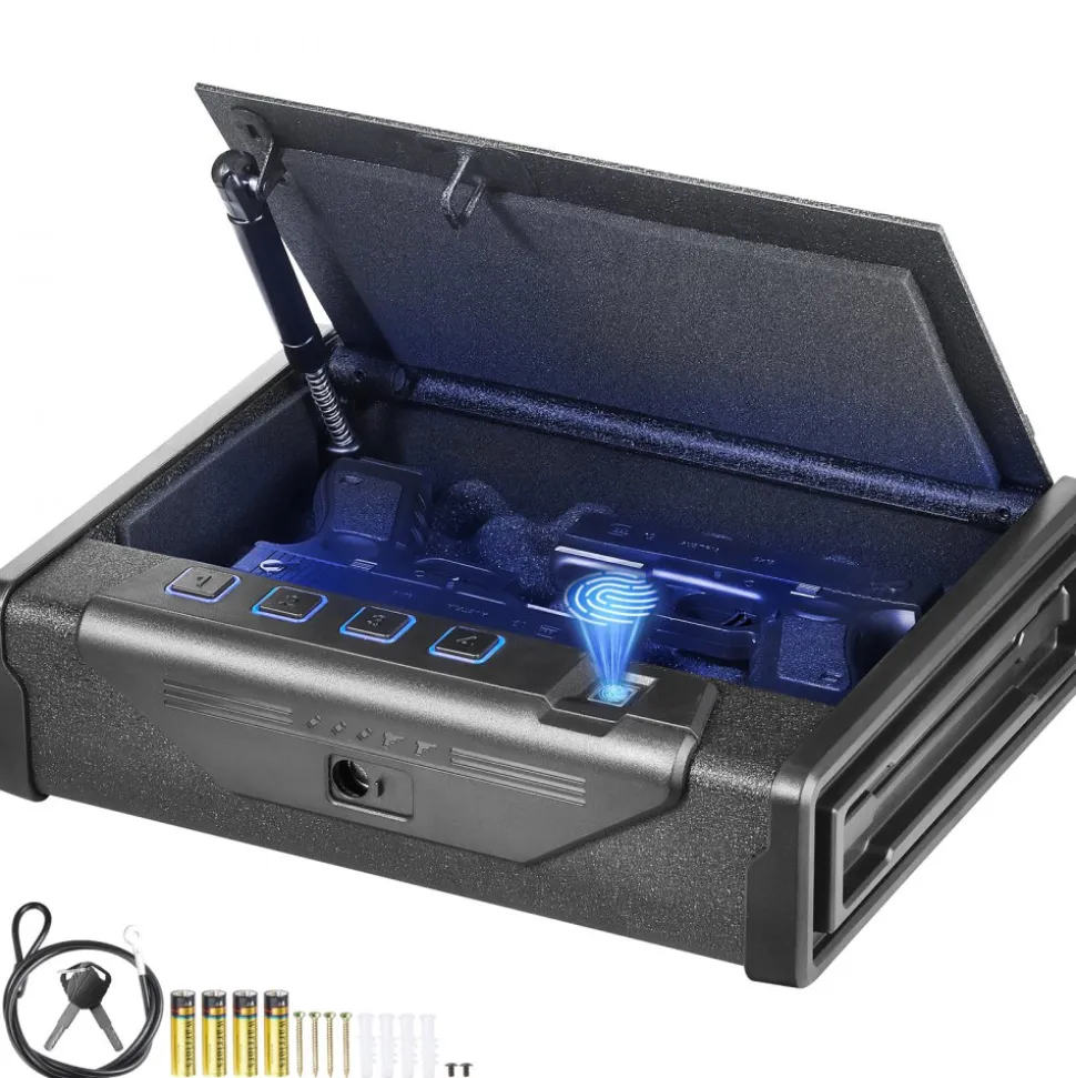 VEVOR Gun Safe for Pistols, Biometric Gun Safe with Three Quick Access Ways of Fingerprints, Passwords and Keys, Handgun Safe for 2 Pistols for Home, Bedside, Nightstand, Car