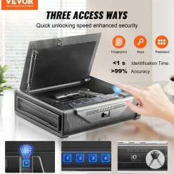 VEVOR Gun Safe for Pistols, Biometric Gun Safe with Three Quick Access Ways of Fingerprints, Passwords and Keys, Handgun Safe for 2 Pistols for Home, Bedside, Nightstand, Car