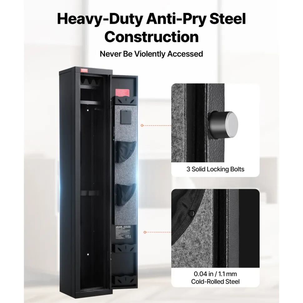 VEVOR Gun Safe, Heavy Duty Cold-Rolled Steel Fireproof Rifle Cabinet with Digital Keypad & Key, Large Long Gun Cabinet with Magazine and LED Lighting, Adjustable Racks for Rifles, Pistols, Shotgun