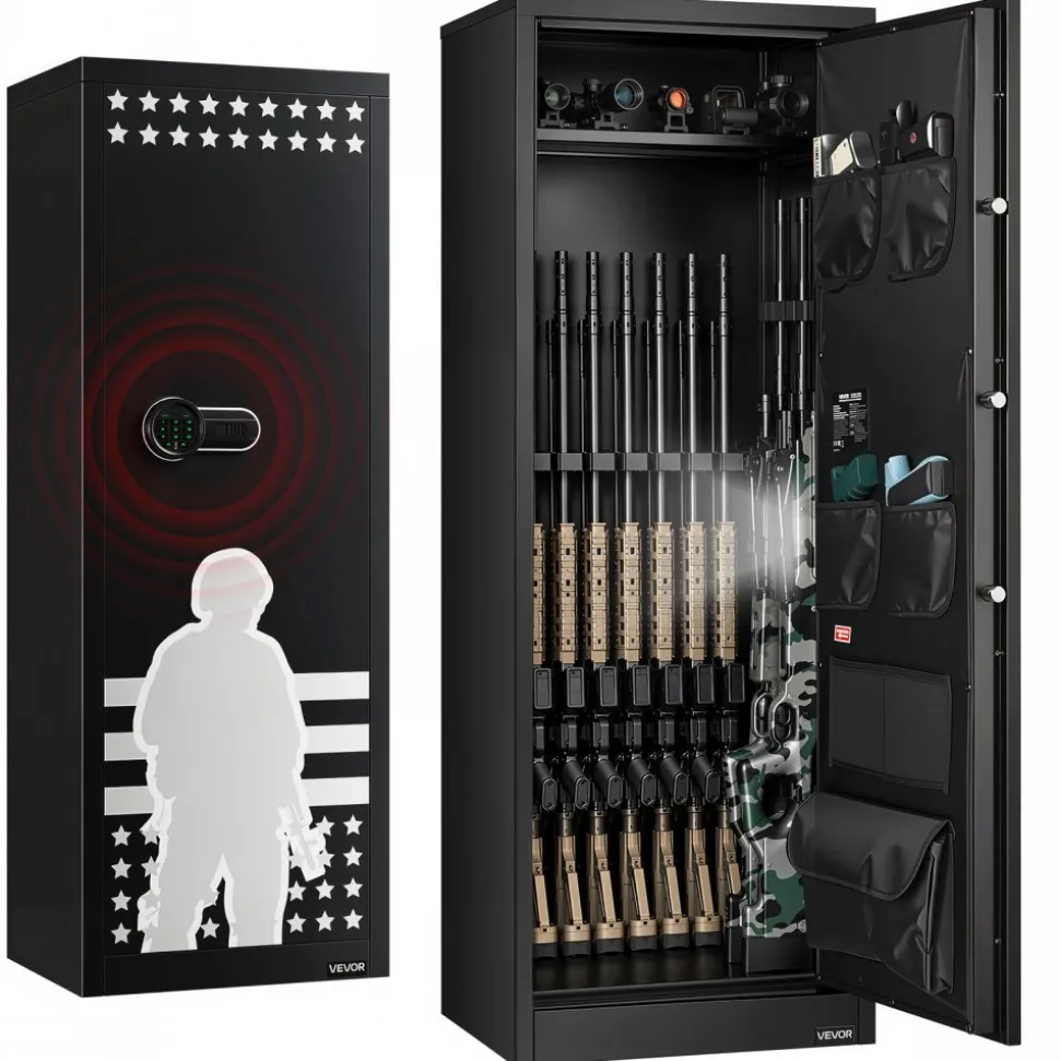 VEVOR 10-12 Gun Safe, Long Gun Cabinet for Rifles and Pistols, Quick Access Rifle Safe with 4 Pistol Pockets and 3 Adjustable Racks, Large Digital Cabinet with Key and Password Lock