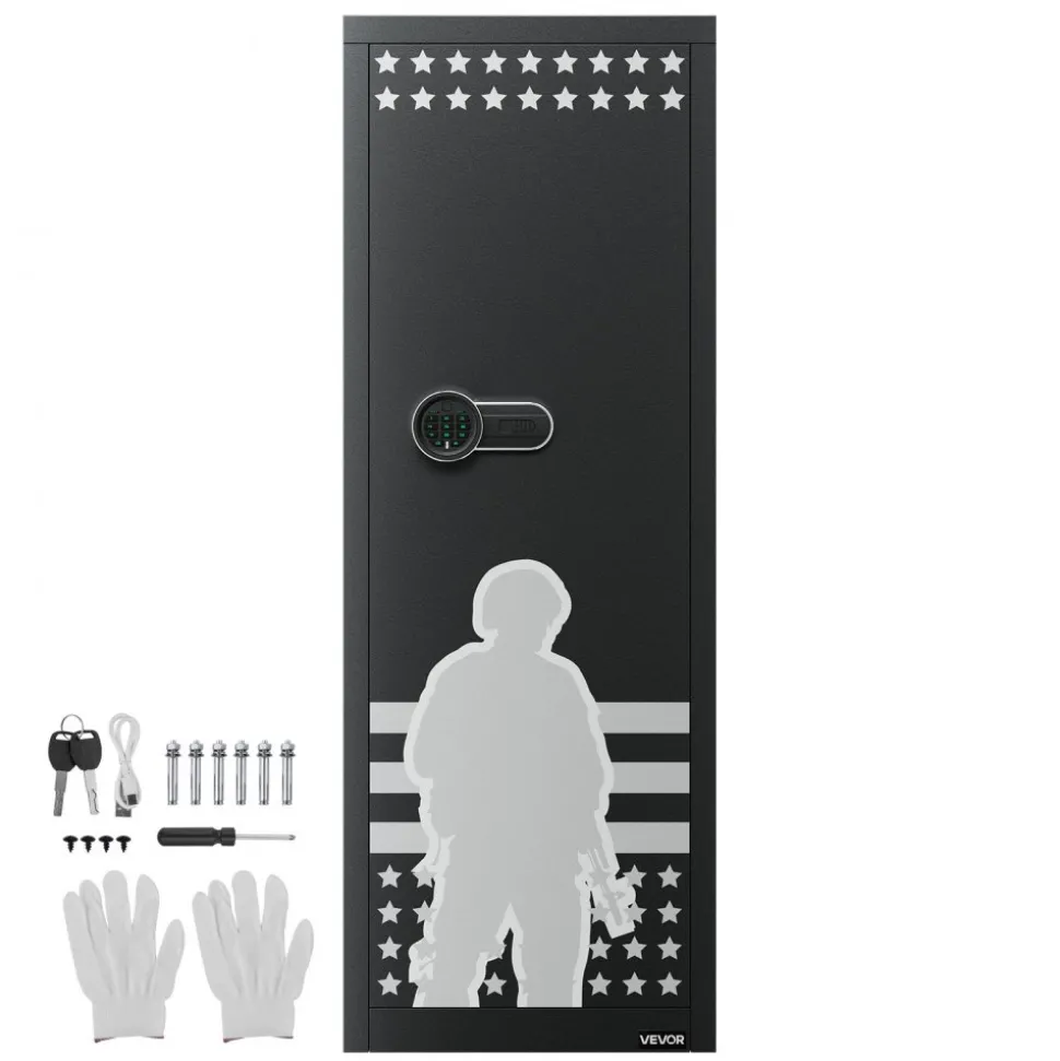 VEVOR 10-12 Gun Safe, Long Gun Cabinet for Rifles and Pistols, Quick Access Rifle Safe with 4 Pistol Pockets and 3 Adjustable Racks, Large Digital Cabinet with Key and Password Lock