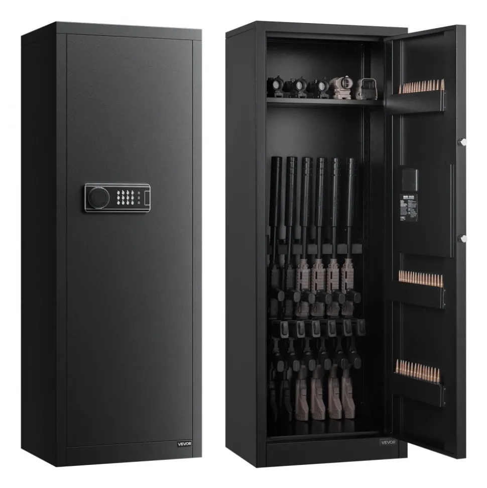 VEVOR 6-8 Gun Safe, Long Gun Cabinet for Rifles and Pistols, Quick Access Rifle Safe with 3 Ammo Slots and 2 Adjustable Racks, Large Digital Cabinet with Key and Password Lock