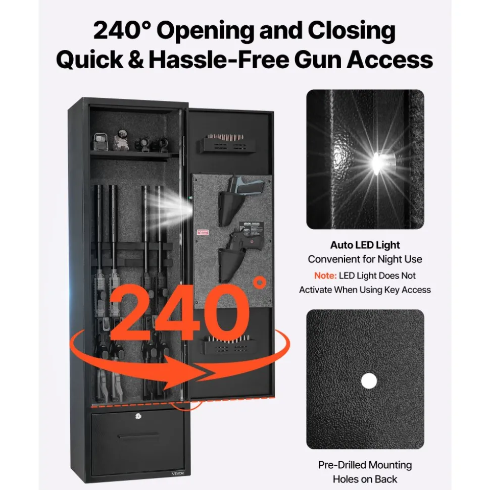 VEVOR 4 Gun Safe, Long Gun Cabinet for Rifles and Pistols, Quick Access Rifle Safe with 2 Ammo Slots, 2 Pistol Pockets & 2 Adjustable Racks, Large Digital Cabinet with Key and Password Lock