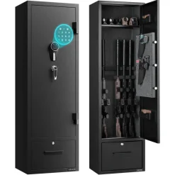 VEVOR 4 Gun Safe, Long Gun Cabinet for Rifles and Pistols, Quick Access Rifle Safe with 2 Ammo Slots, 2 Pistol Pockets & 2 Adjustable Racks, Large Digital Cabinet with Key and Password Lock