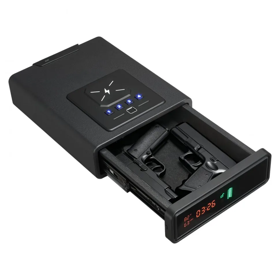 VEVOR Gun Safe, Pistol Handgun Drawer Safe with Fingerprint/Password/Key, 3-Way Quick Access Firearm Case Drawer with Screen for 2 Pistols & Magazines, Wireless Charging, for Desk Bedside Nightstand