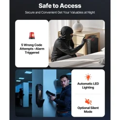 VEVOR Gun Safe, Slider Handgun Gun Safe with Screen, Fingerprint/Password/Key, 3-Way Quick Access Firearm Case Box with LED for 1 Pistol & Magazine, Mounted Gun Box for Nightstand Bedside Desk Car