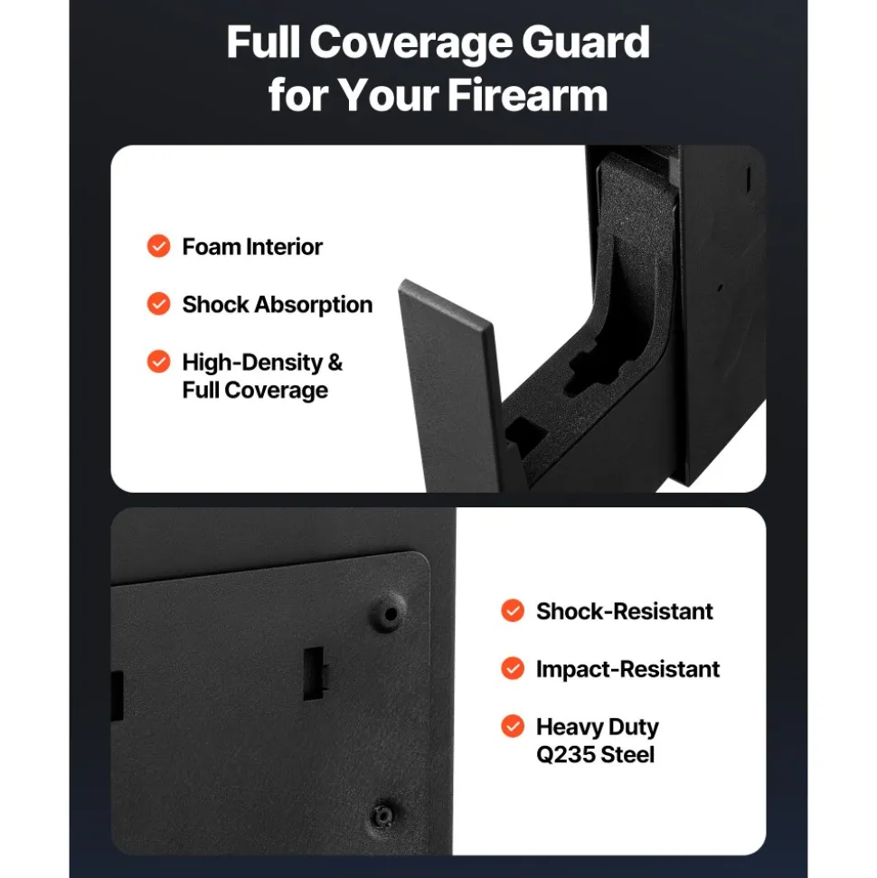 VEVOR Gun Safe, Slider Handgun Gun Safe with Fingerprint/Password/Key, 3-Way Quick Access Firearm Case Box with Lighting for 1 Pistol & Magazine, Mounted Pistol Gun Box for Nightstand Bedside Desk Car
