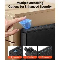 VEVOR Gun Safe, Slider Handgun Gun Safe with Fingerprint/Password/Key, 3-Way Quick Access Firearm Case Box with Lighting for 1 Pistol & Magazine, Mounted Pistol Gun Box for Nightstand Bedside Desk Car