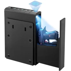 VEVOR Gun Safe, Slider Handgun Gun Safe with Fingerprint/Password/Key, 3-Way Quick Access Firearm Case Box with Lighting for 1 Pistol & Magazine, Mounted Pistol Gun Box for Nightstand Bedside Desk Car