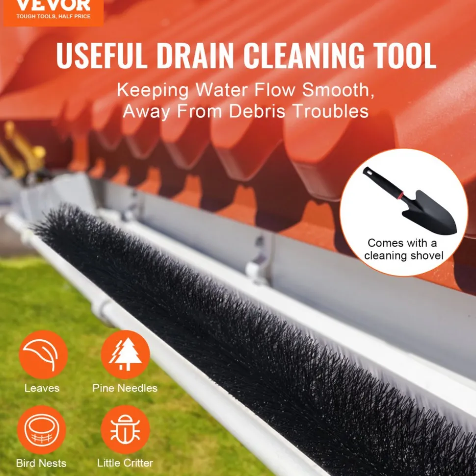VEVOR Gutter Brush, 80 Feet Total Length 4.33 inch Diameter Gutter Cleaning Tools, Ground-Level Gutter Brush Leaf Guard for 5 Inch Gutters, Easily Clear roof Leaves and Debris, 27 Pack