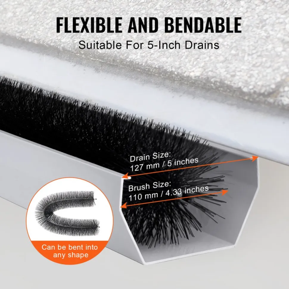 VEVOR Gutter Brush, 80 Feet Total Length 4.33 inch Diameter Gutter Cleaning Tools, Ground-Level Gutter Brush Leaf Guard for 5 Inch Gutters, Easily Clear roof Leaves and Debris, 27 Pack