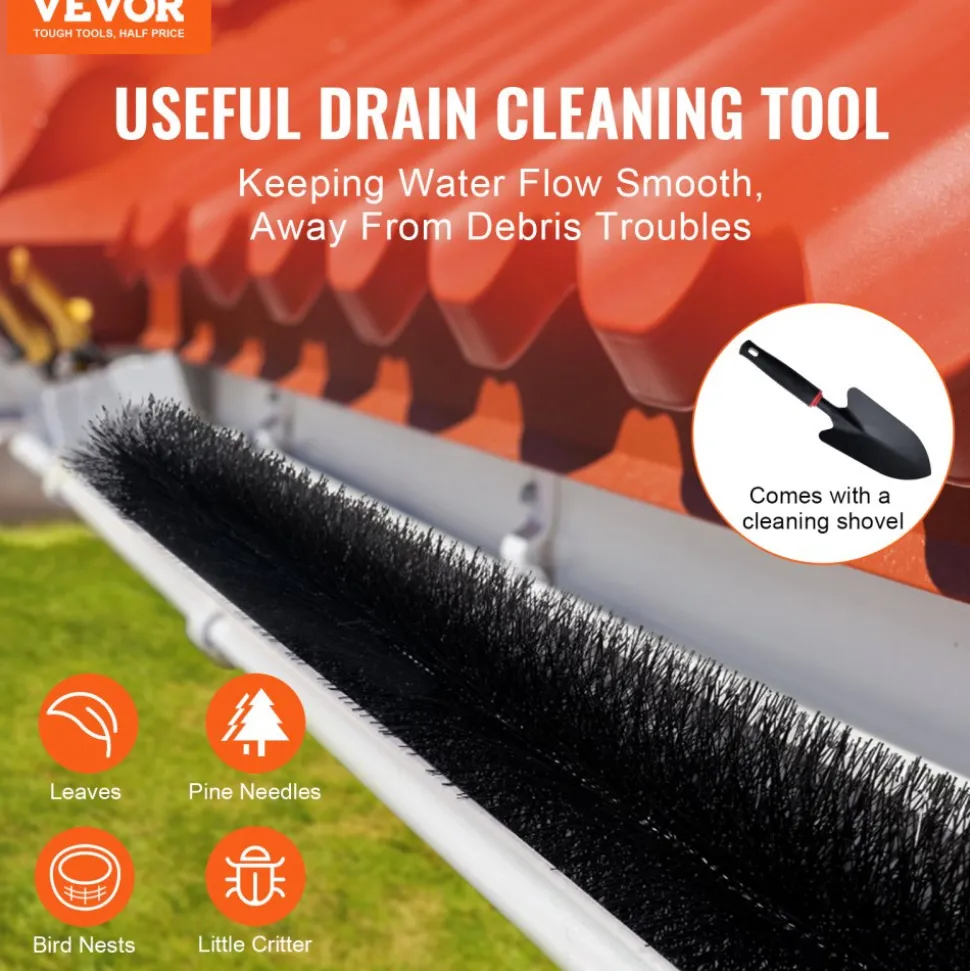 VEVOR Gutter Brush, 60 Feet Total Length 5.25 inch Diameter Gutter Cleaning Tools, Ground-Level Gutter Brush Leaf Guard for 5 Inch Gutters, Easily Clear roof Leaves and Debris, 20 Pack