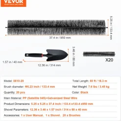 VEVOR Gutter Brush, 60 Feet Total Length 5.25 inch Diameter Gutter Cleaning Tools, Ground-Level Gutter Brush Leaf Guard for 5 Inch Gutters, Easily Clear roof Leaves and Debris, 20 Pack