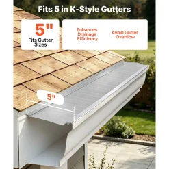 VEVOR Gutter Guard, 5 in Aluminum Gutter Cover with Stainless Steel Micro Mesh, Heavy-Duty 48ft Length, 0.04in Thick, Leaf Guard for Debris and Pine Needles, Easy DIY Install, Screws Included, 12 PCS
