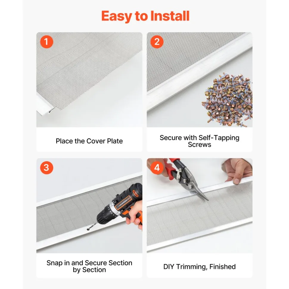 VEVOR Gutter Guard, 6 in Aluminum Gutter Cover with Stainless Steel Micro Mesh, Heavy-Duty 48ft Length, 0.04in Thick, Leaf Guard for Debris and Pine Needles, Easy DIY Install, Screws Included, 12 PCS