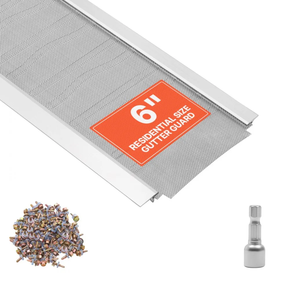VEVOR Gutter Guard, 6 in Aluminum Gutter Cover with Stainless Steel Micro Mesh, Heavy-Duty 48ft Length, 0.04in Thick, Leaf Guard for Debris and Pine Needles, Easy DIY Install, Screws Included, 12 PCS